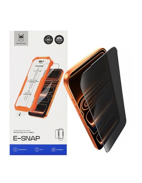 Folie Protectie Privacy iPhone 14 Pro Max, HEYBINGO, E-SNAP, Cu Kit de Aplicare si Functie Automata de Indepartare a Prafului
