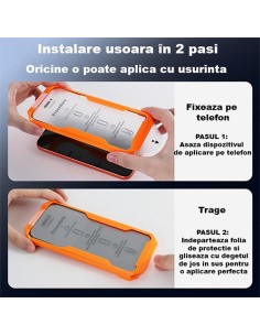 Folie Protectie Privacy iPhone 15 Pro, 2 BUC, HEYBINGO, E-SNAP, Cu Kit de Aplicare si Functie de Indepartare a Prafului 2
