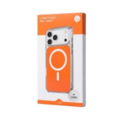 Husa iPhone 17 PRO Portocalie, HEYBINGO®, design slim, MagSafe, Anti-Soc, Anti Zgarieturi, Clear Fusion Mag Cover 2